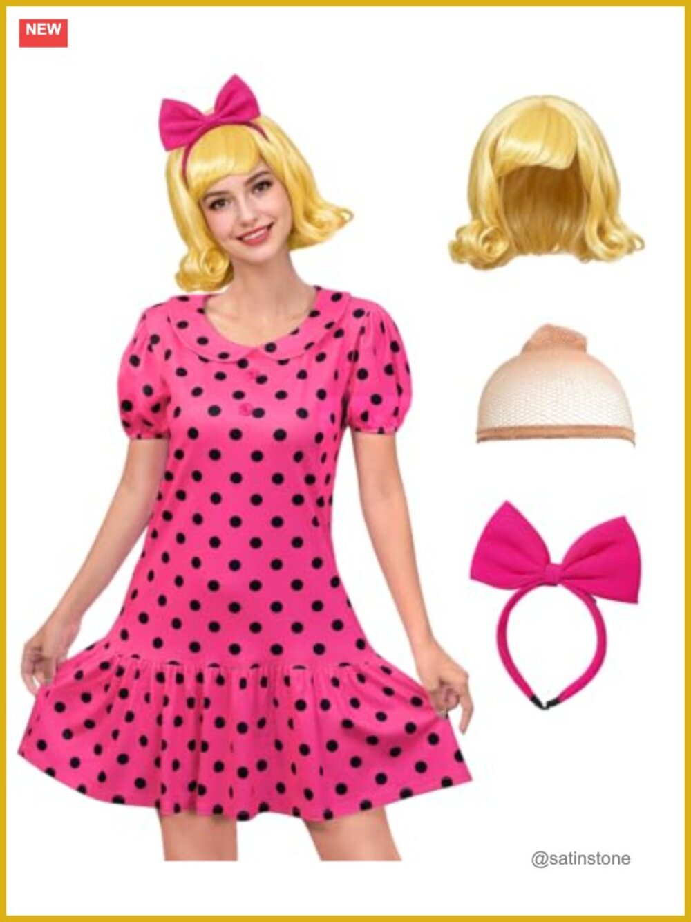 Halloween Cosplay Costume Dress Puff Sleeve Mini Party Dress with Wig